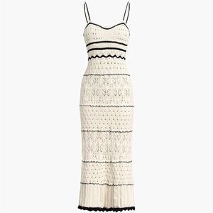 COMMENSE Women’s Paros Elegant Cream and Black Summer Knit Midi Dress EUC L